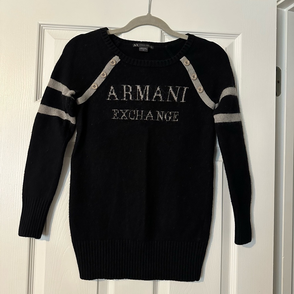 Armani Exchange Black and Gray Crew Neck Sweater